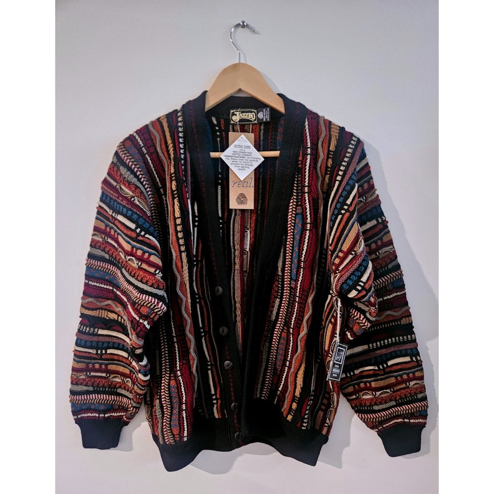 Jazzbo Cardigan Sweater Mens M Multicolor NEW Merino Wool 3D Knit Coogi Style